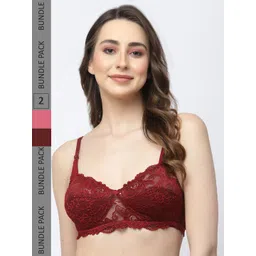 Docare Pack Of 2 Non-Padded Non Wired Lace Half Coverage Cotton Bralette Bra-picture-33