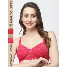Docare Pack of 3 Floral Lace Non Padded Cotton Bralette Bra-picture-36