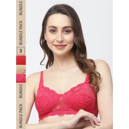 Docare Pack of 3 Floral Lace Non Padded Cotton T-Shirt Bra-picture-33