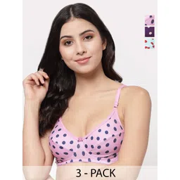 Docare Pack Of 3 Polka Dot Printed Full Coverage Non Padded Everyday Bra - All Day Comfort-picture-10