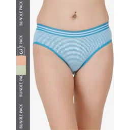 Docare Women Pack Of 3 Striped Cotton Hipster Briefs-picture-18