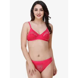 Docare Women Pink Self Design Lace Cotton Lingerie Set-picture-30