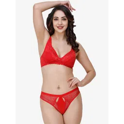Docare Women Red Self-Design Non Padded Cotton Lingerie Set-picture-23