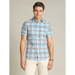 Dockers Blue Cotton Straight Fit Checks Shirt-picture-37