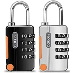 DOCOSS Metal 4 Digit Combination Number Lock for Bag Luggage Locks,Pack of 2 (Black,Grey)-image-1
