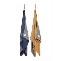 Doctor Towels Blue & Gold-Toned 2 Pieces Striped 380 GSM Banana Double Cloth Bath Towel-picture-42