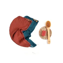 Doctor Towels Dutch Teal & Teracotta 380 GSM Banana Double Cloth Hair Wrap - Set of 2-picture-31