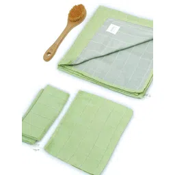 Doctor Towels Green & Blue 4 Pieces Striped Banana Double Cloth 350 GSM Towel set-picture-16