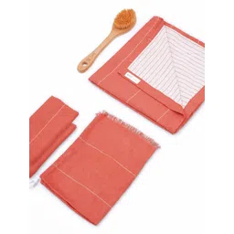 Doctor Towels Red & White 4 Pieces Striped Aloevera Double Cloth 350 GSM Towel Set-picture-16