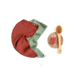 Doctor Towels Teracotta & Sage Green 380 GSM Banana Double Cloth Hair Wrap - Set of 2-picture-16