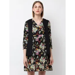 DODO & MOA Black & Green Floral Print A Line Dress-picture-46