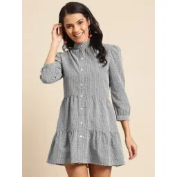 DODO & MOA Black Cotton Printed A-Line Dress-picture-33