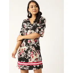 DODO & MOA Black Floral Crepe A-Line Dress-picture-24