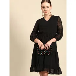 DODO & MOA Black Layered Dress with Flared Hem-picture-32