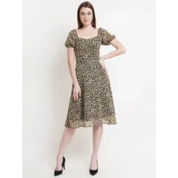 DODO & MOA Brown Printed A-Line Dress-picture-46
