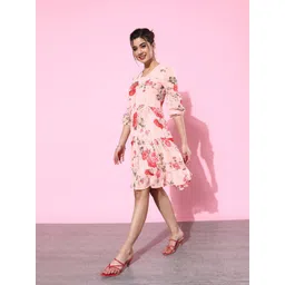 DODO & MOA Floral Puff Sleeves Georgette Dress-picture-29