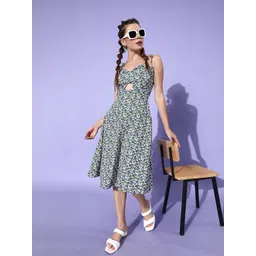 DODO & MOA Multicoloured Floral Printed Crepe A-Line Dress-picture-14