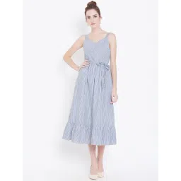 DODO & MOA Navy Cotton Printed A-Line Dress-picture-13