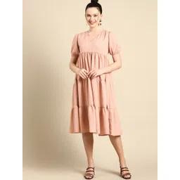 DODO & MOA Peach-Coloured Crepe Empire Tiered Midi Dress-picture-20