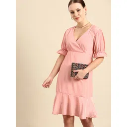 DODO & MOA Peach-Coloured Dress with Flared Hem-picture-17
