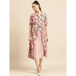 DODO & MOA Peach Printed A-Line Dress-picture-31