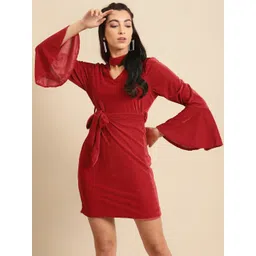 DODO & MOA Red Choker Neck Velvet Sheath Dress-picture-31