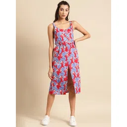 DODO & MOA Red Floral Crepe A-Line Midi Dress-picture-37