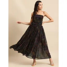 DODO & MOA Women Black & Purple Printed Off-Shoulder Maxi Dress-picture-40