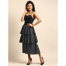 DODO & MOA Women Black & White Polka Dot Printed Tiered A-Line Dress-picture-41