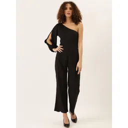 DODO & MOA Women Black Solid Basic One Shoulder Jumpsuit-picture-31