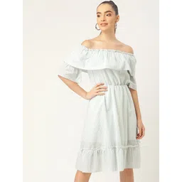 DODO & MOA Women Blue Off-Shoulder A-Line Dress-picture-26