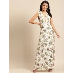 DODO & MOA Women Off-White & Green Floral Printed Maxi Dress-picture-10