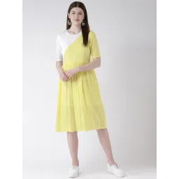 DODO & MOA Yellow & White Knitted Fit & Flare Dress-picture-35