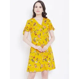 DODO & MOA Yellow Printed A-Line Dress-picture-13