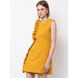 DODO & MOA Yellow Scuba Ruffled Sheath Mini Dress-picture-22