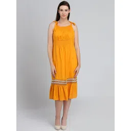 DODO & MOA Yellow Smocked A-Line Midi Dress-picture-13