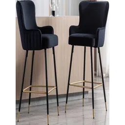 Doe Buck black Velvet Bar Chairs with Armrests High Bar Stools with Gold Accents-picture-19