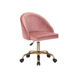 DOE BUCK Pink & Yellow Velvet Finish Adjustable Study Arm Chair-picture-36
