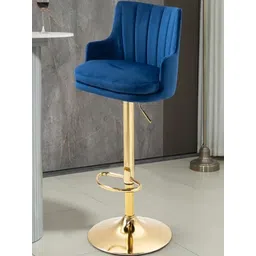 Doe Buck Premium Velvet Adjustable Bar Chair Blue with Gold Base-picture-19