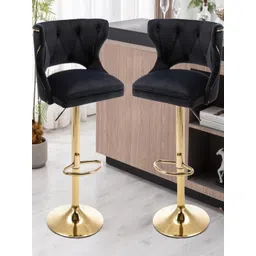 Doe Buck Velvet Tufted Bar Chairs with Golden Base | Black-picture-37