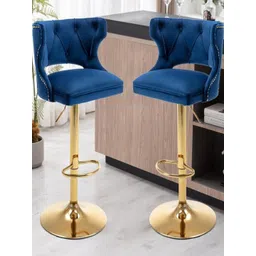 Doe Buck Velvet Tufted Bar Chairs with Golden Base | Blue-picture-50