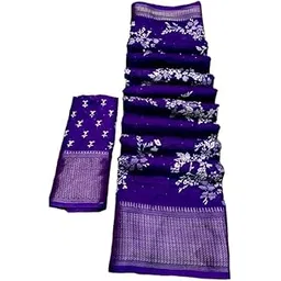 Dola Silk Saree, Purple with Silver Floral Print, Border Pattern-picture-41