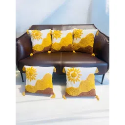 Dolce Casa Coffee Brown & White Set of 5 Floral Square Cushion Covers-picture-36