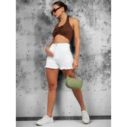 DOLCE CRUDO Blaze Banter Women White High-Rise Above Knee Regular Fit Denim Shorts-picture-11