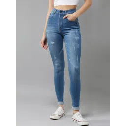 DOLCE CRUDO Blue Distressed Skinny Fit High Rise Jeans-image-27