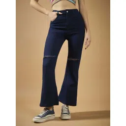 Dolce Crudo Blue Flared Fit Distressed Jeans-picture-42