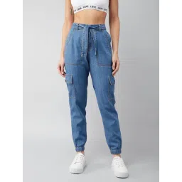 DOLCE CRUDO Blue Regular Fit High Rise Jogger Jeans-picture-46