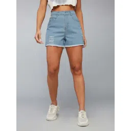 Dolce Crudo Blue Relaxed Fit Distressed Shorts-picture-33