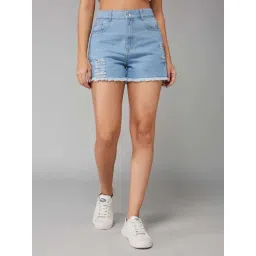 Dolce Crudo Blue Relaxed Fit Distressed Shorts-picture-42