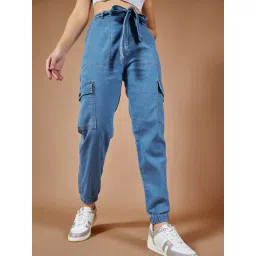 DOLCE CRUDO Blue Relaxed Fit High Rise Joggers-image-21